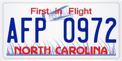 NC license plate AFP0972