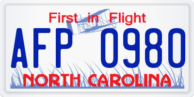 NC license plate AFP0980