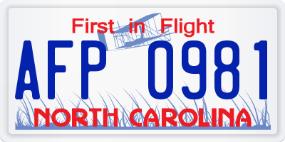 NC license plate AFP0981