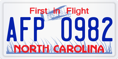 NC license plate AFP0982