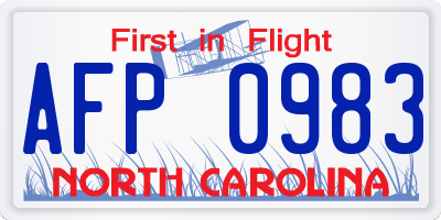 NC license plate AFP0983