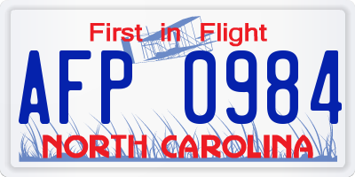 NC license plate AFP0984
