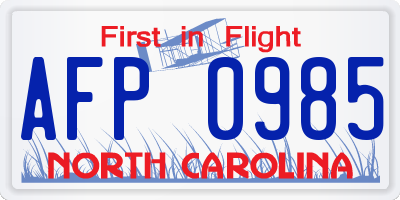 NC license plate AFP0985