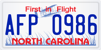 NC license plate AFP0986