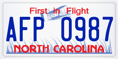 NC license plate AFP0987