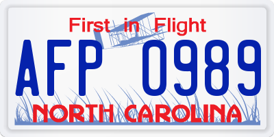 NC license plate AFP0989