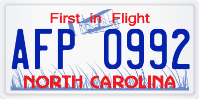 NC license plate AFP0992