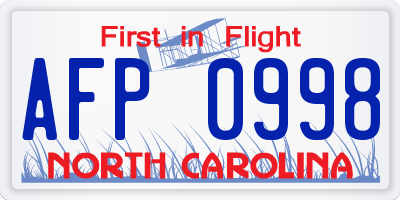 NC license plate AFP0998