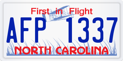 NC license plate AFP1337