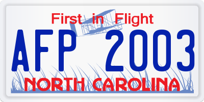 NC license plate AFP2003