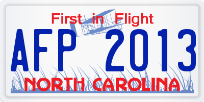 NC license plate AFP2013
