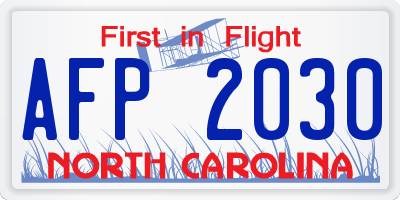 NC license plate AFP2030