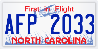 NC license plate AFP2033