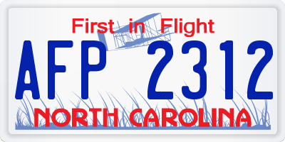 NC license plate AFP2312