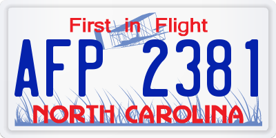 NC license plate AFP2381