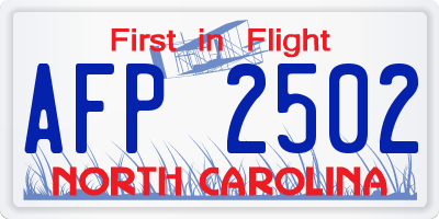NC license plate AFP2502