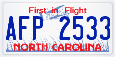 NC license plate AFP2533