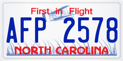 NC license plate AFP2578