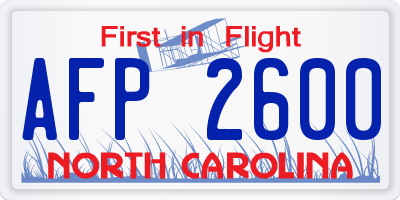 NC license plate AFP2600