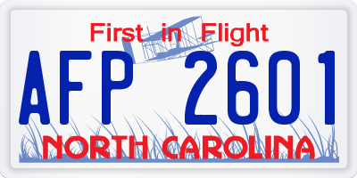 NC license plate AFP2601
