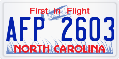NC license plate AFP2603