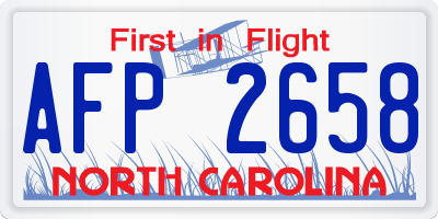 NC license plate AFP2658