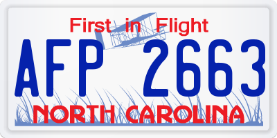 NC license plate AFP2663