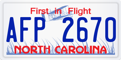 NC license plate AFP2670