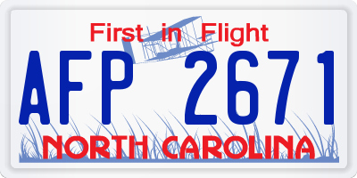 NC license plate AFP2671