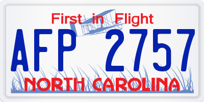 NC license plate AFP2757