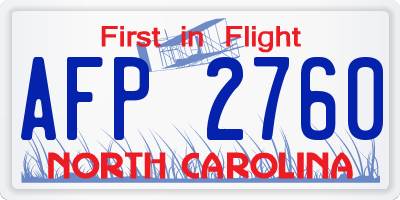 NC license plate AFP2760