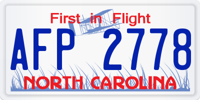NC license plate AFP2778