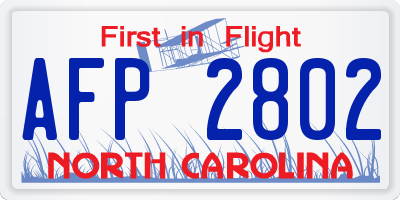 NC license plate AFP2802