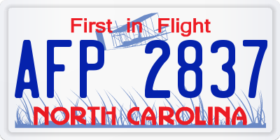 NC license plate AFP2837