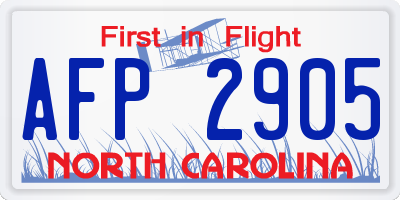NC license plate AFP2905