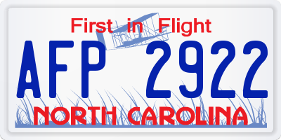NC license plate AFP2922