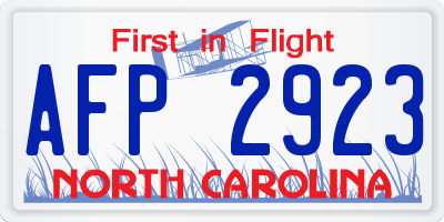 NC license plate AFP2923