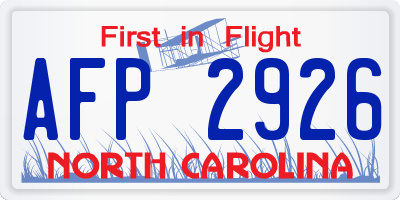 NC license plate AFP2926
