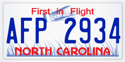 NC license plate AFP2934