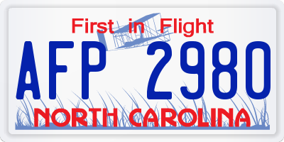 NC license plate AFP2980