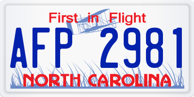 NC license plate AFP2981