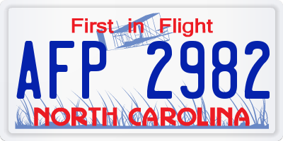 NC license plate AFP2982