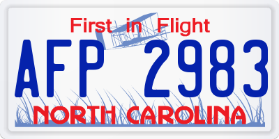 NC license plate AFP2983