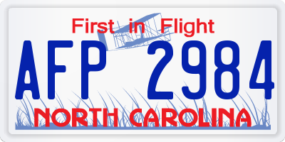 NC license plate AFP2984