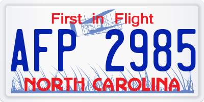 NC license plate AFP2985