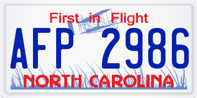 NC license plate AFP2986