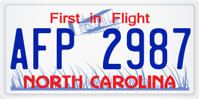 NC license plate AFP2987