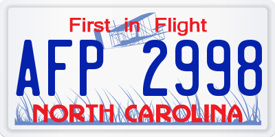 NC license plate AFP2998