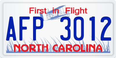 NC license plate AFP3012
