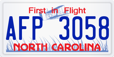 NC license plate AFP3058